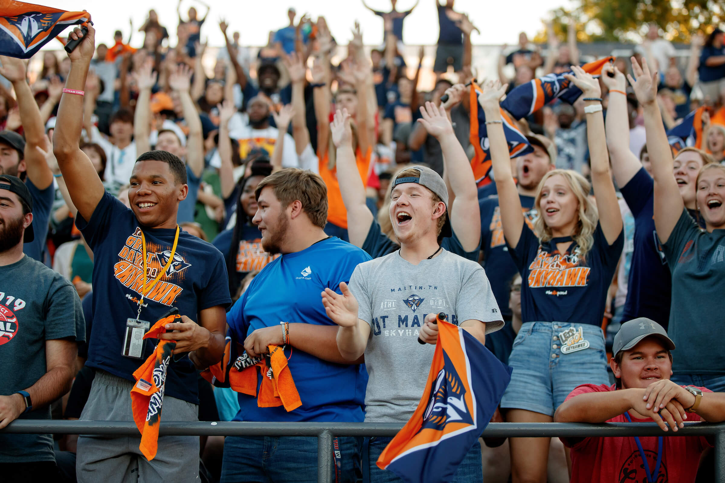 Cheering on Skyhawk Football at Hardy Graham Stadium.