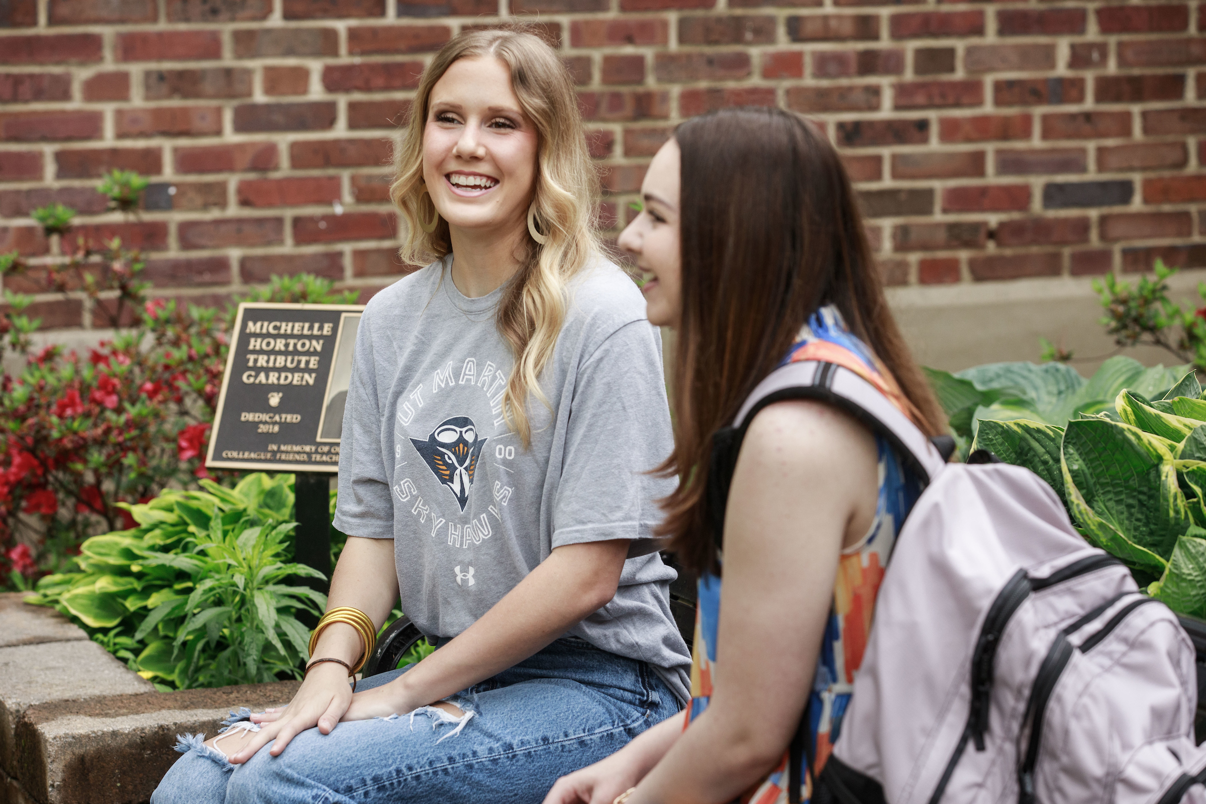 Students talking on the UTM quad.